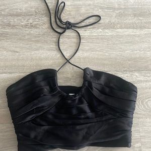 Black Halter Satin Crop